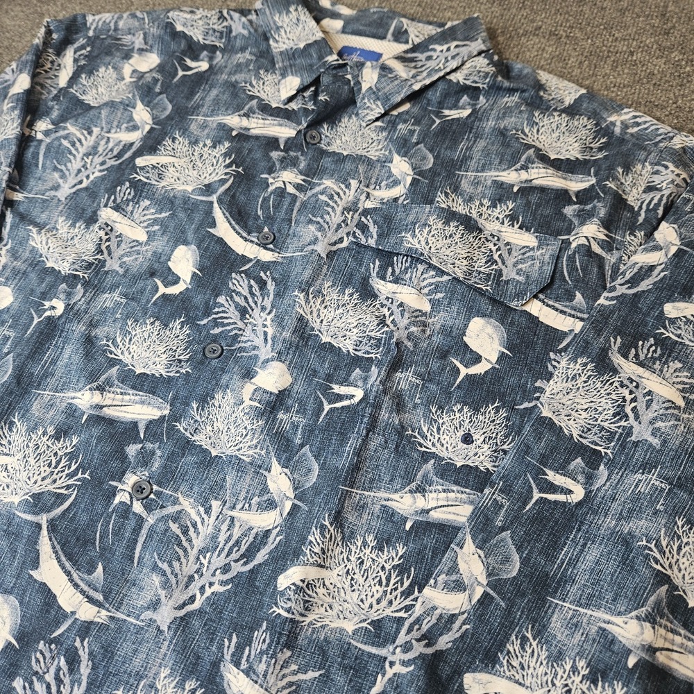 Guy Harvey Mens Longsleeve Button Up Shirt Fishing Vented Allover Print Size XXL